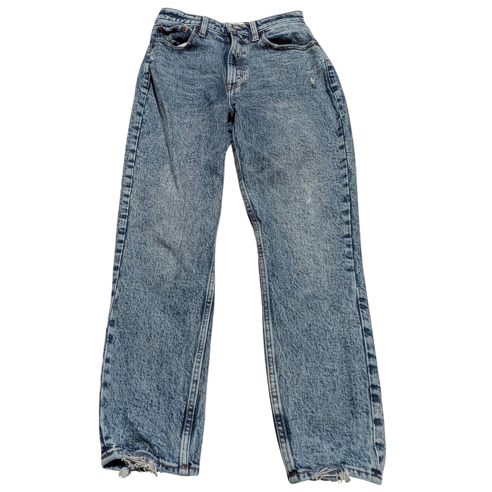 Abercrombie & Fitch Mom Jeans Women 26/2 Blue Curve Love High Rise Acid Wash Raw